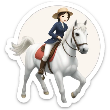 white horse riding japanese cute girl sticker