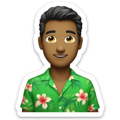 young man wearing bright green hawaiian shirt sticker