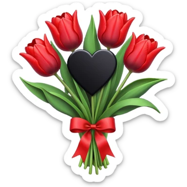 goth tulip bouquet, black tulips, heart-shaped tag sticker