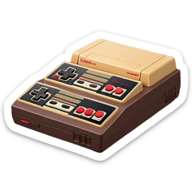 Clash of Clans aesthetic: Cinematic Playful NES Console Portrait Emoji, rendered in a 3D vector-style similar to standard emojis with minimal shading and bold, simplified shapes. A compact, distinct form with signature details, softly glowing with a nostalgic gaming charm. Simplified yet unmistakably iconic, highly detailed and consistent, glowing with a soft radiance and high shine. Stylized with a touch of retro gaming magic and a soft glowing outline, capturing the essence of a beloved gaming relic with a friendly, playful manner! sticker