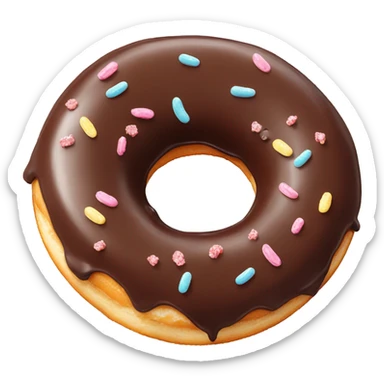 Chocolate frosted donut with a bite eaten sticker