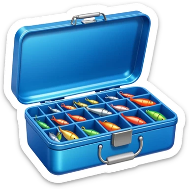 A tackle box filled with hooks, lures, and colorful bobbers.
 sticker