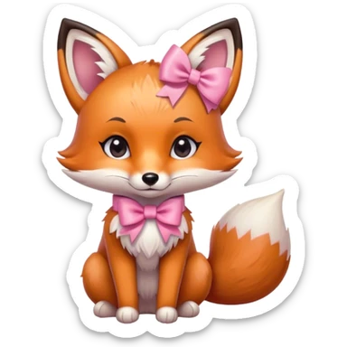 Cute fox with a pink bow sitting down sticker