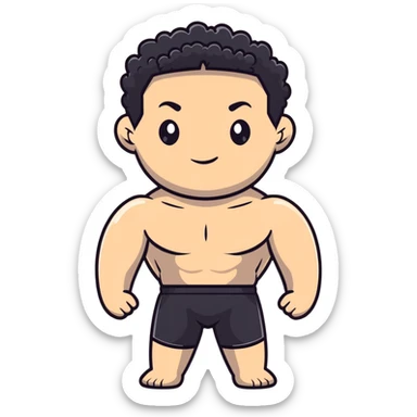 shirtless male athlete with white skin and moderately curly black hair on top with shaved sides sticker