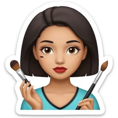 Draw a mixed-race girl applying makeup. sticker