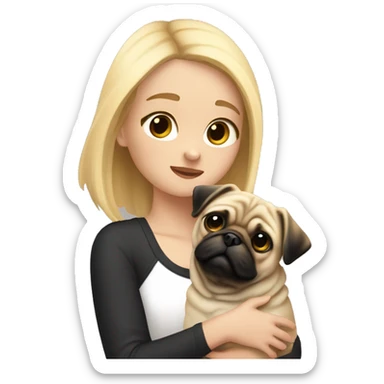 Girl with black gradient to blonde hair going vertically petting her pug sticker