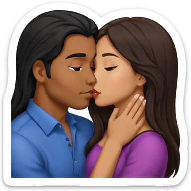 Brown Guy with long black hair kissing brown hair Filipina sticker