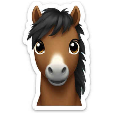 Brown pony With black fluffy hair sticker