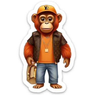 orang utan wearing louis vuitton clothes sticker