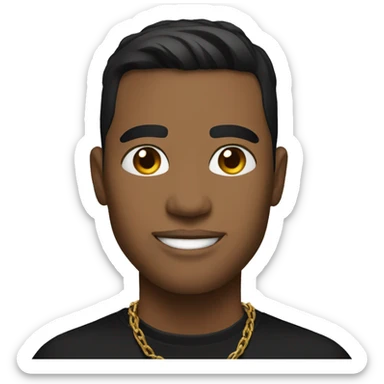 casual portrait of a light brown male in black shirt with gold chain and short black hair with a fade sticker