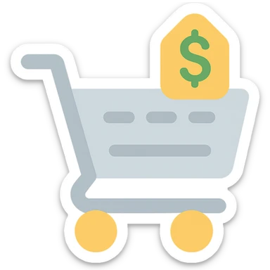 Shopping cart with a price tag, simple emoji style sticker