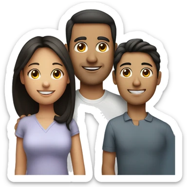 A family photo , parents and child with dark hair .  sticker