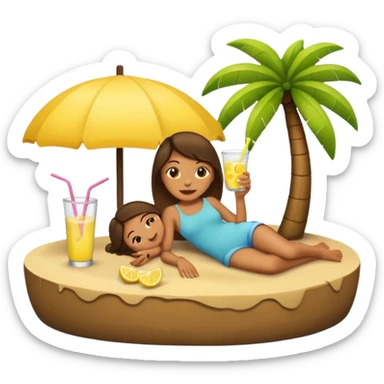Relaxed emoji lying on an island sipping a lemonade sticker