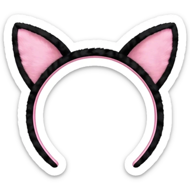 Black cat ears hair hoop with pink inside ears sticker