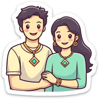 smiling couple with jewelry sticker
