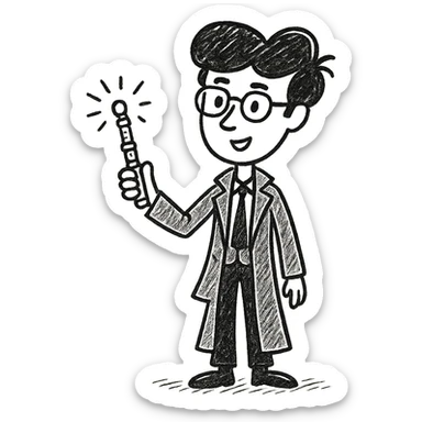 Add a sonic screwdriver to the Tenth Doctor in the style of a hand-drawn doodle illustration, keeping the original doodle style look and feel. sticker