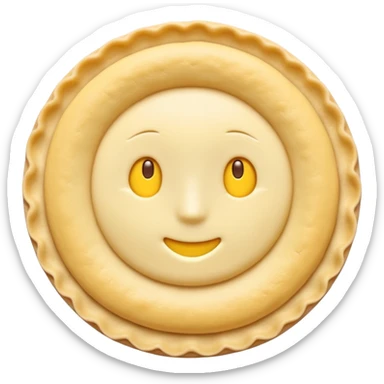 rolled-out shortcrust pastry, raw, disc, pale yellow, soft matte, uneven or crimped edges, delicate texture, no filling, plain dough, soft lighting, emoji scale sticker