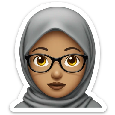 girl with gray hijab, round glasses, bug eyes and big lips  sticker