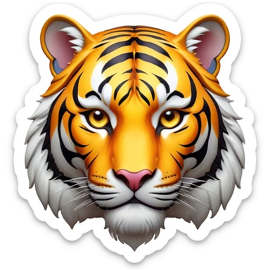 Cinematic Noble Tiger Portrait Emoji, Poised and regal, with a powerful, muscular build draped in striking, vivid stripes and intense, focused eyes, Simplified yet sharp and sophisticated features, highly detailed, glowing with a soft, wild luminescence, high shine, intelligent and majestic, stylized with an air of untamed authority, focused and commanding, soft glowing outline, capturing the essence of a watchful and confident jungle guardian that appears ready to pounce out of the screen with effortless authority! sticker