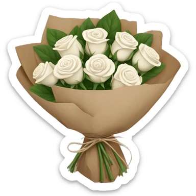 white roses bouquet in brown paper sticker