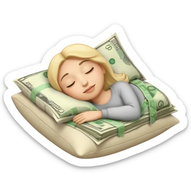 IOS style emoji of a face sleeping on a pillow of money sticker
