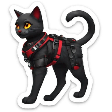 Anthro Furry Edgy Elegant black red anthro cat wearing a harness collar cyberpunk techwear sticker