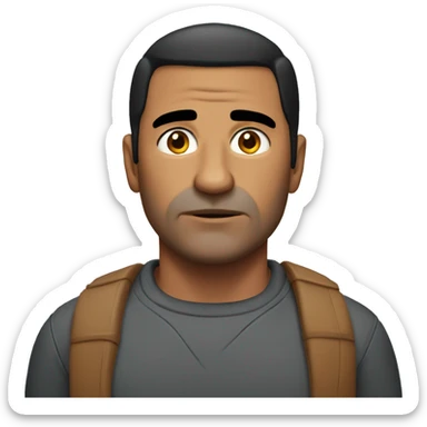 50 year old tanned man with straight short black hair and serious face sticker