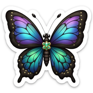 A black butterfly with intricately detailed wings, featuring a central ribbon tied in a bow, blending gothic fashion with nature’s beauty. sticker