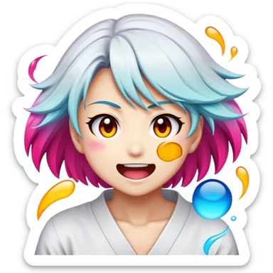 Cinematic Realistic Manga Comics Emoji, depicted as a dynamic stylized illustration inspired by Japanese manga art with bold lines and expressive characters, rendered with vibrant textures and energetic colorful lighting that captures its iconic style. sticker