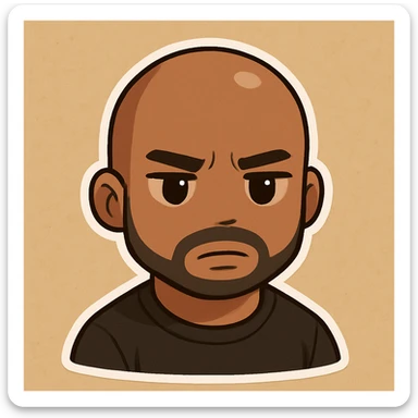 Change the expression to a serious expression, keep the same chibi stickers style and background. sticker