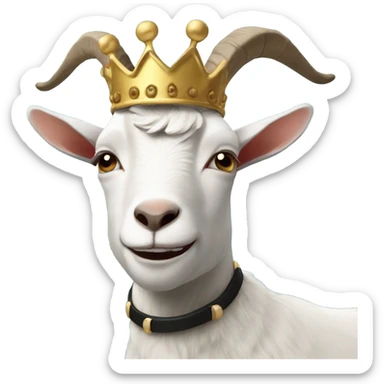 Goat with horns wearing a black sweater and big royal crown sticker