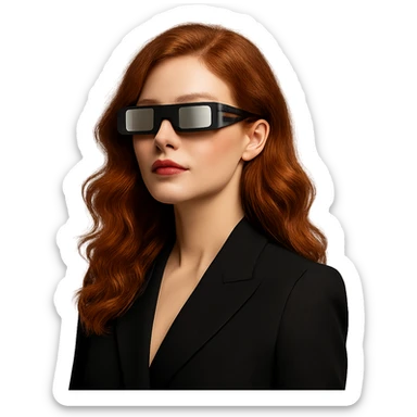 gorgeous redhead wearing solar glasses, elegant and stylish sticker
