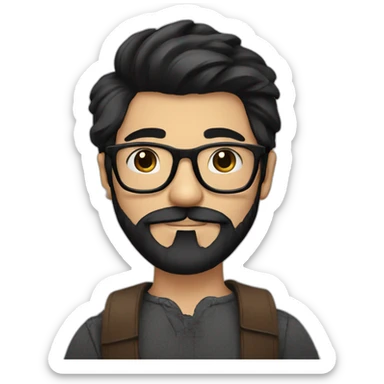 Hipster with black hair, beard and glasses drinking cappuccino   sticker