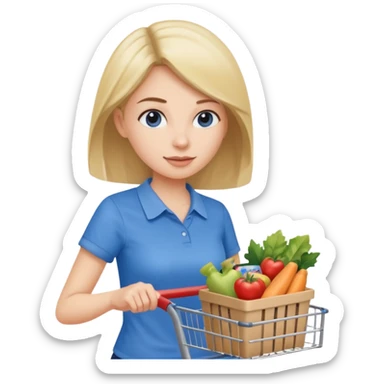 A woman pushing a shopping cart sticker