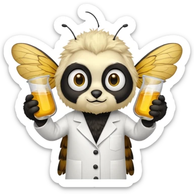 a bumblebee wearing a white lab coat holding a beaker sticker