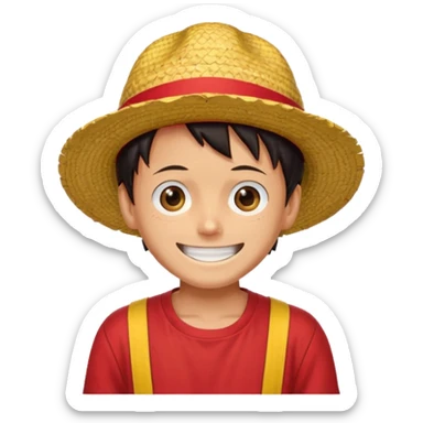 Luffy with a big smile and red shirt with yellow and red straw hat sticker