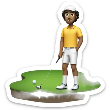 caucasian man playing golf, dark curly hair on his head and dark curly hair on his chest sticker