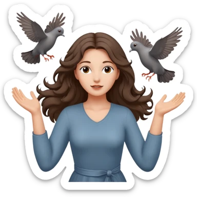 woman open arms looking at a flying pigeon sticker