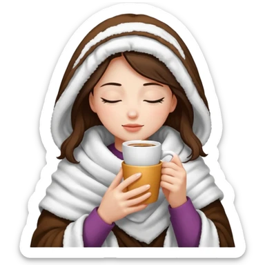 girl inside a blanket sipping coffee eyes closed sticker
