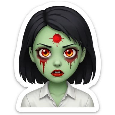 zombie girl with white shirt but similar to this with green skin black hair sticker
