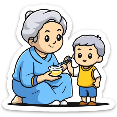 grandmother offering yogurt to grandson sticker