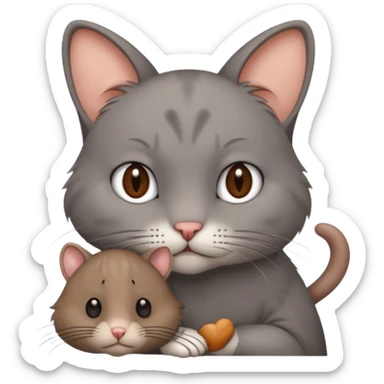Sad cat holding rat sticker