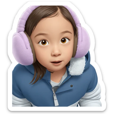 child with brown hair earmuffs sticker