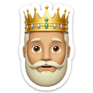Create a cartoon-style emoji of Melchor, one of the Three Wise Men. Only show his face and crown. He has a kind, wise expression, a long white beard, and a golden crown with jewels. Make it colorful, simple, and suitable as an emoji. sticker