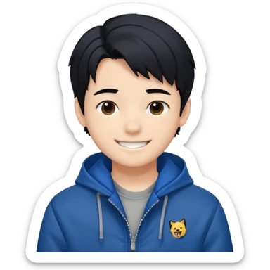 Felix from Stray Kids with black hair, wearing a blue jacket sticker