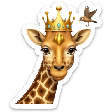 giraffe with jewellery and crown with birds flying around head sticker