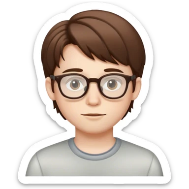 Brown haired pale skin Boy with glasses  sticker