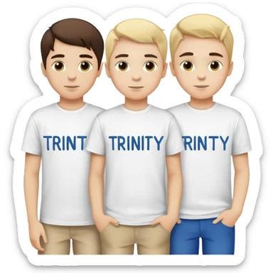 I want boys in t-shirts with text "Trinity" sticker