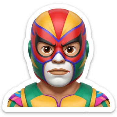 Mexican wrestler portrait, head and shoulders only, colorful luchador mask, muscular collar, confident expression, 3D cartoon, mobile game icon style, clean background, no text, no watermark
 sticker