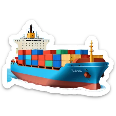 Draw a large cargo ship loaded with colorful containers on the sea. sticker
